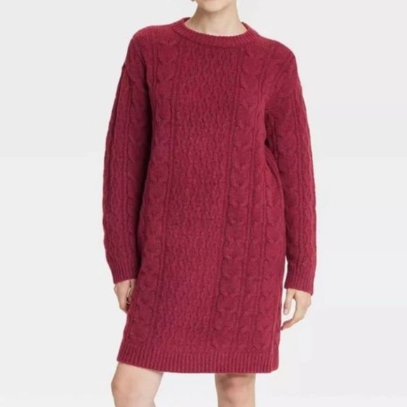 NWT Universal Thread Long Sleeve Cable Knit Mini Maroon Sweater Dress Size Small - Picture 12 of 12
